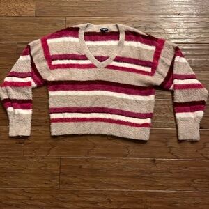 Splendid Woman’s Fuzzy Stripe Long Sleeve Cropped Sweater Size S